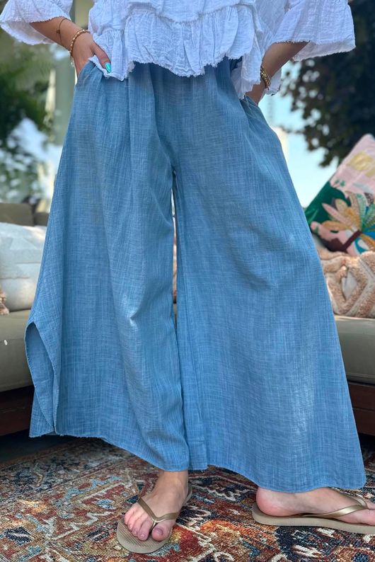 Frame Scoop Hem Pant Washed Denim